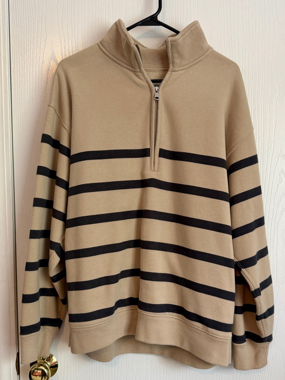 Abercrombie & Fitch Beige Half‑Zip Pullover with Black Stripes - Picture 2 of 4